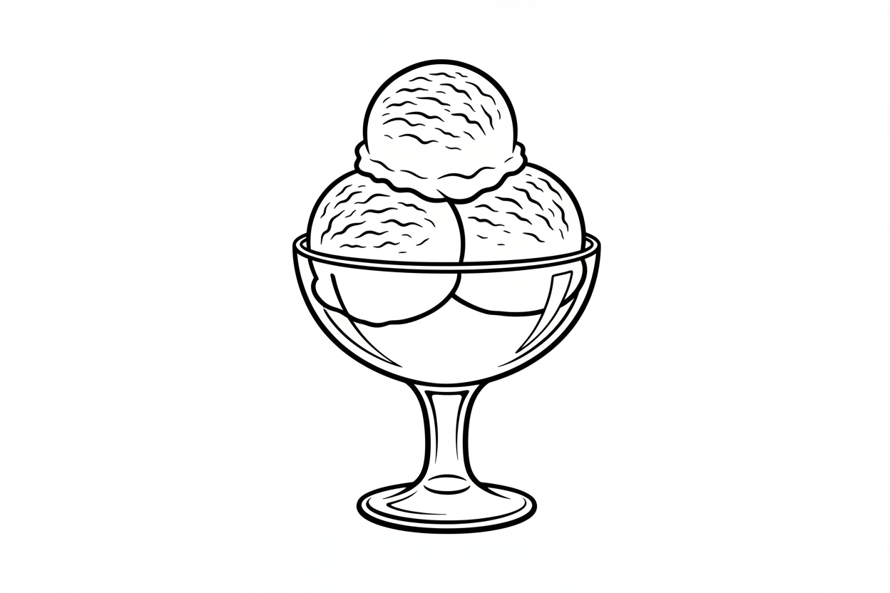 blackline image of 3 scoops of icecream in a dish