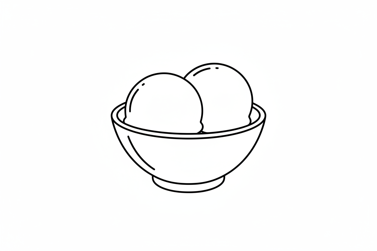 blackline image of 2 scoops of icecream in a dish