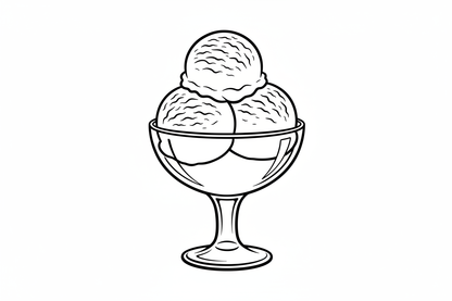 blackline image of 3 scoops of icecream in a dish