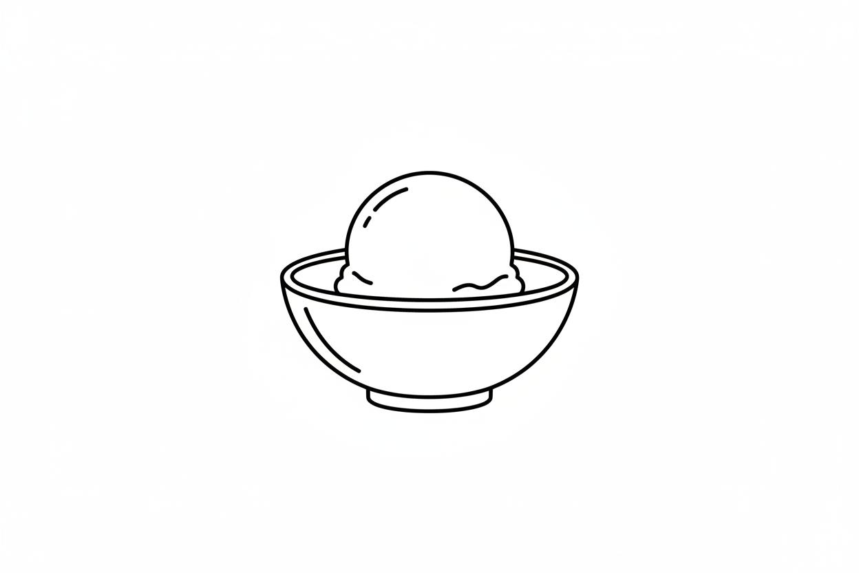 Blackline image of a single scoop of ice cream in a dish