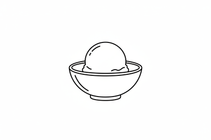Blackline image of a single scoop of ice cream in a dish