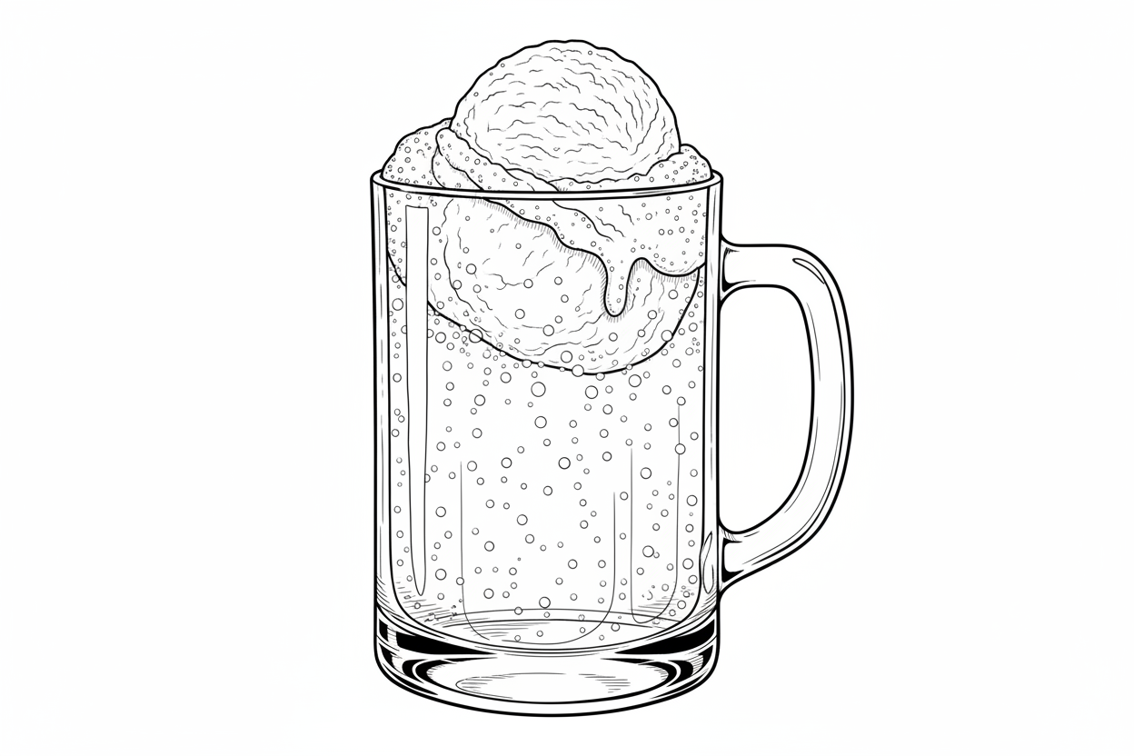 Blakline image of a mug of rootbeer with ice cream