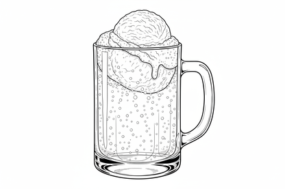 Blakline image of a mug of rootbeer with ice cream