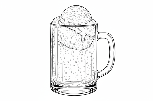 Blakline image of a mug of rootbeer with ice cream